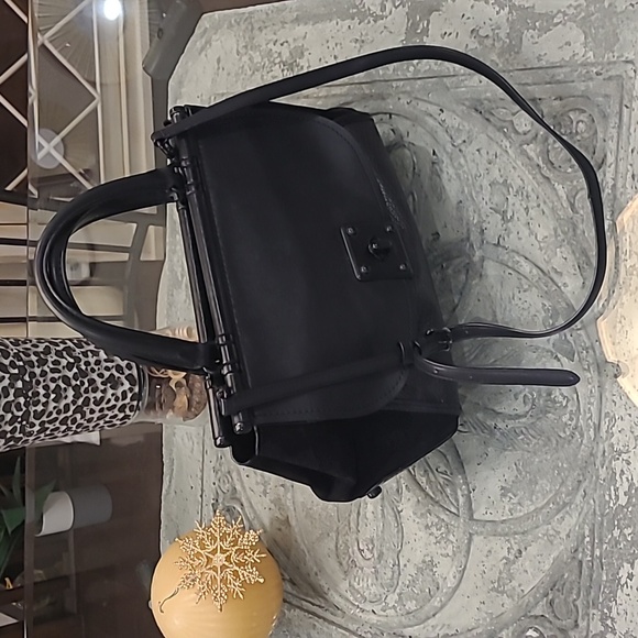 Coach Black Mixed Leather Satchel Crossbody Bag Purse - Picture 3 of 16